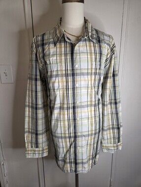 Tommy Hilfiger Men's Yellow, Light Green & Gray Plaid Button-Down Shirt